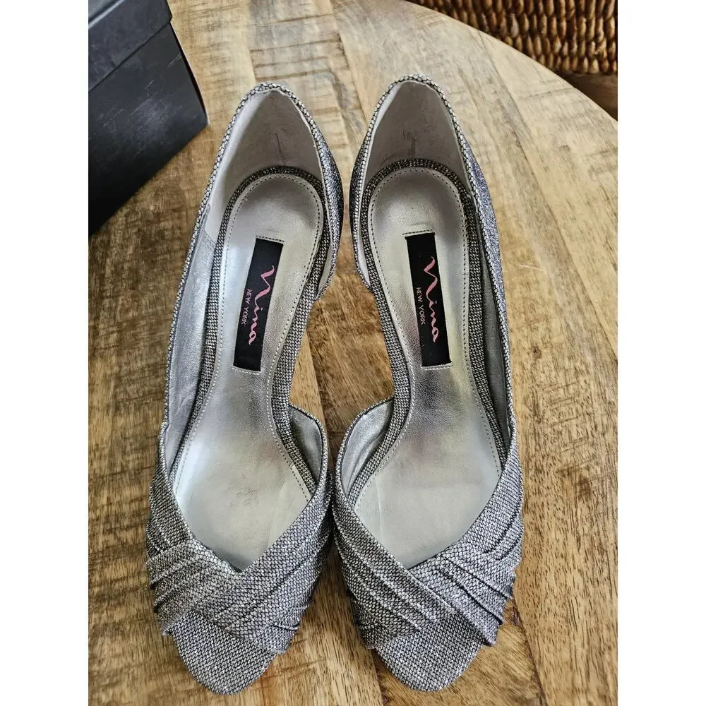 Nina Women's Carrie d'Orsay Pumps Steel Luna Shine Silver‎ Size 7M EUC
